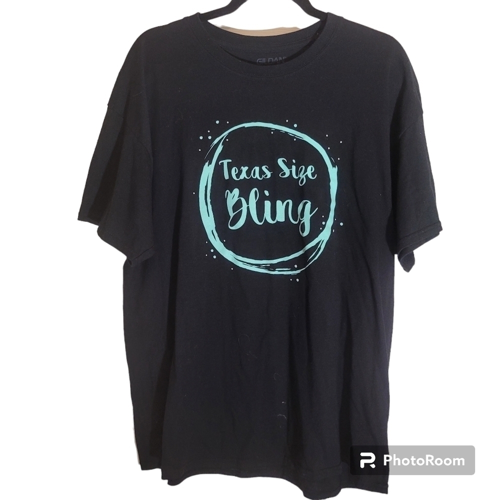 Gildan XL Texas Size Bling Dry Blend Black T-Shirt